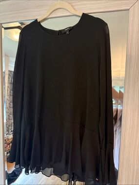Theory Black Long Sleeve Ruffle Hem Blouse